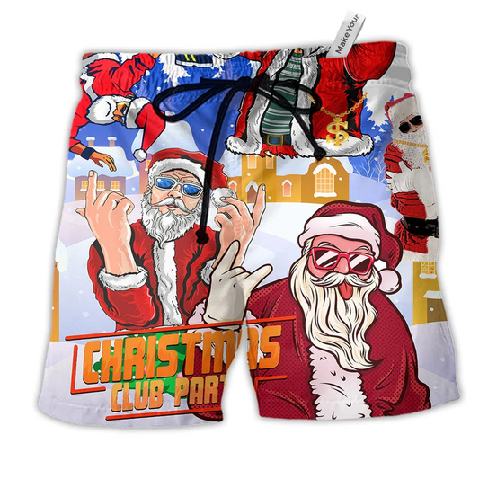 Christmas Santa Dances Like A Star Hawaiian Beach Shorts For Festive Outdoor Style