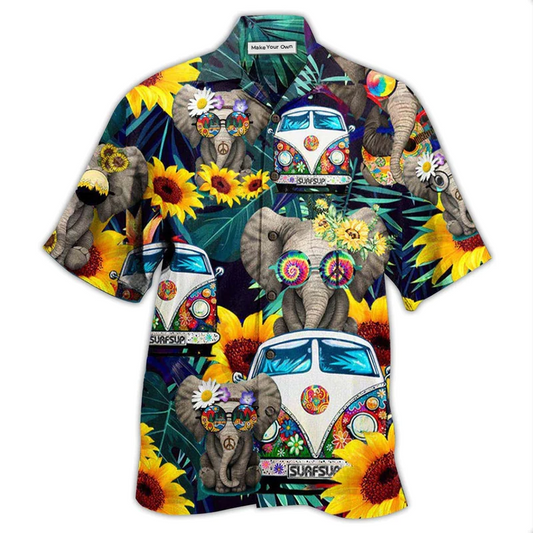 Bohemian Elephant Wonderful Camping Hawaiian Shirt Artwork Detail For Resort Trips And Outdoor Activities