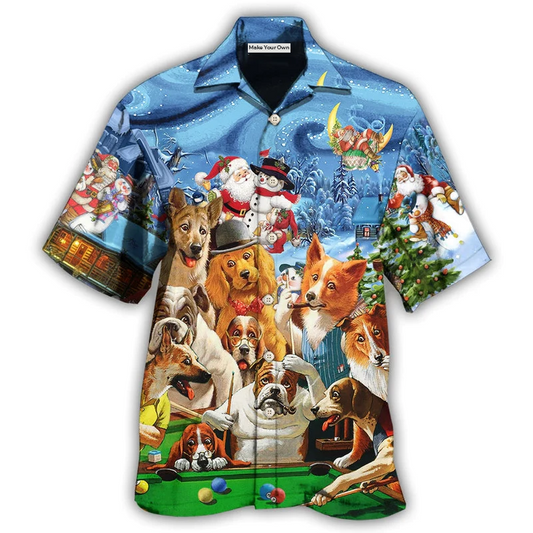 Vintage Billiard Dogs Playing Pool Christmas Hawaiian Shirt For Summer Vacation And Beach Travel