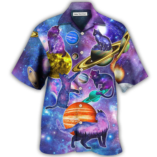 Colorful Cat Galaxy Hawaiian Shirt For Coastal Adventures And Warm Weather Wear