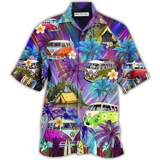 Bohemian Tropical Bus Hawaiian Shirt For Resort Getaways And Comfortable Summer Activities