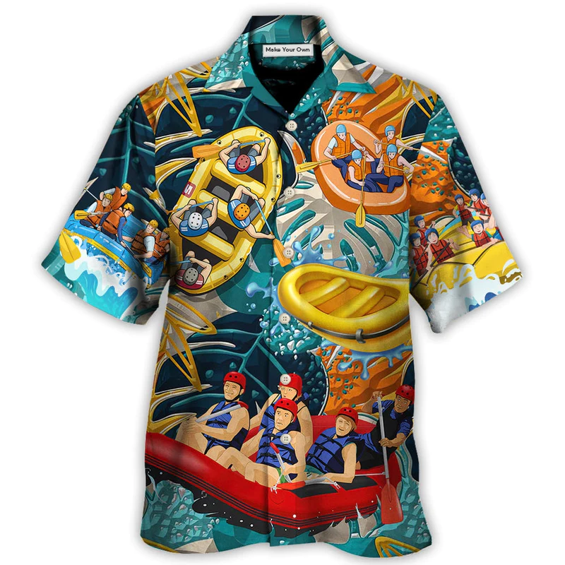 Tropical Water Rafting River Team Hawaiian Shirt Detailed Pattern View For Summer Travel