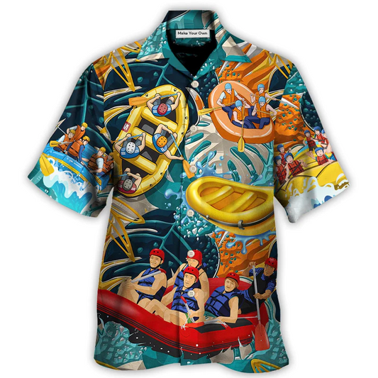 Tropical Water Rafting River Team Hawaiian Shirt Detailed Pattern View For Summer Travel