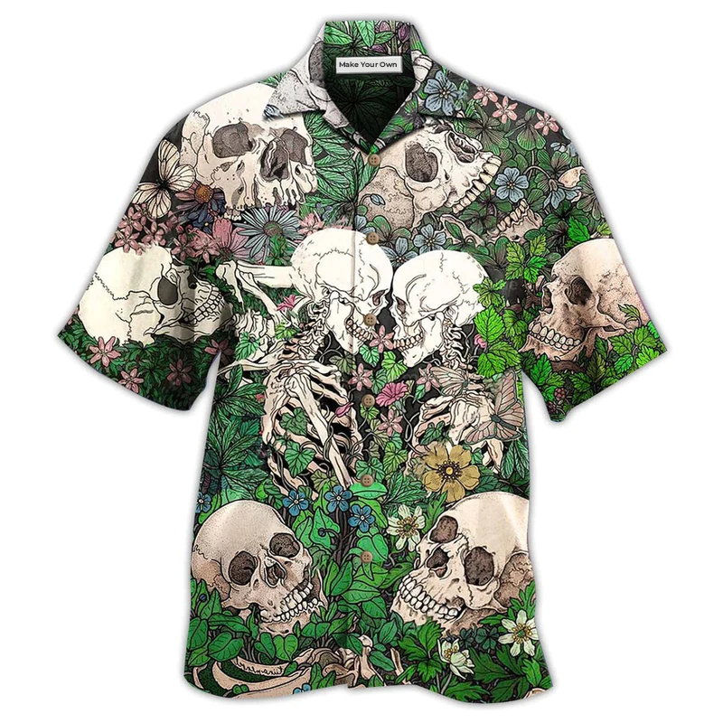 Romantic Skull Couple Hawaiian Shirt For Resort Holidays Beach Travel And Relaxed Casual Fashion