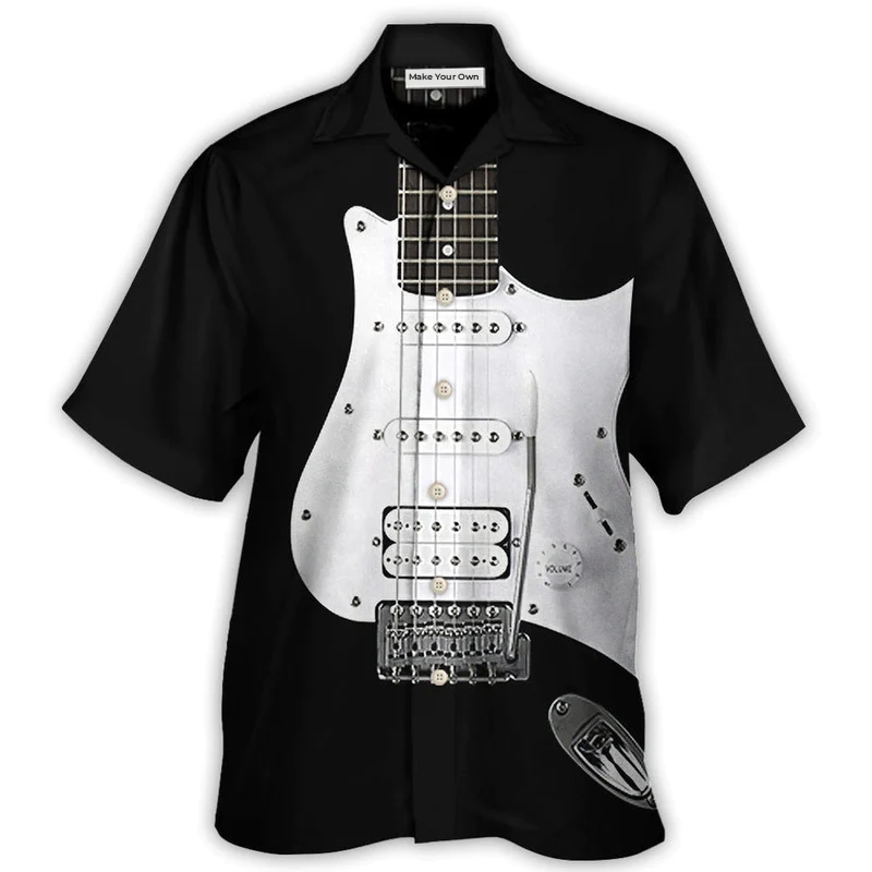 Black Electric Guitar Hawaiian Shirt For Summer Vacation And Beach Travel
