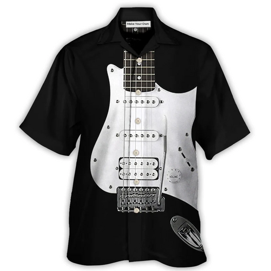 Black Electric Guitar Hawaiian Shirt For Summer Vacation And Beach Travel