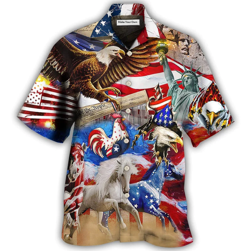 Happy American Independence Day Animal Hawaiian Shirt Artwork View For Coastal Escapes And Resort Style