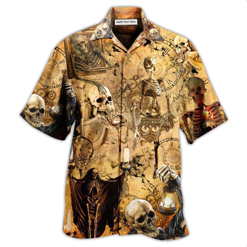 Vintage Skull Hawaiian Shirt For Tropical Holiday Resort Parties And Everyday Style