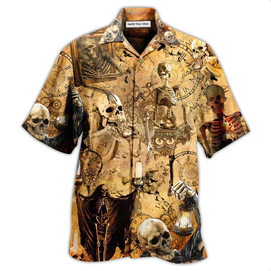 Vintage Skull Hawaiian Shirt For Tropical Holiday Resort Parties And Everyday Style