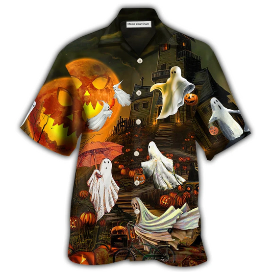 Cute Halloween Ghost Moon Hawaiian Shirt For Summer Events And Casual Outdoor Wear