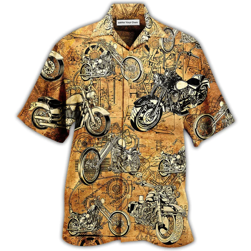 Vintage Motorcycle Hawaiian Shirt Pattern Detail For Vacation Travel And Daily Wear