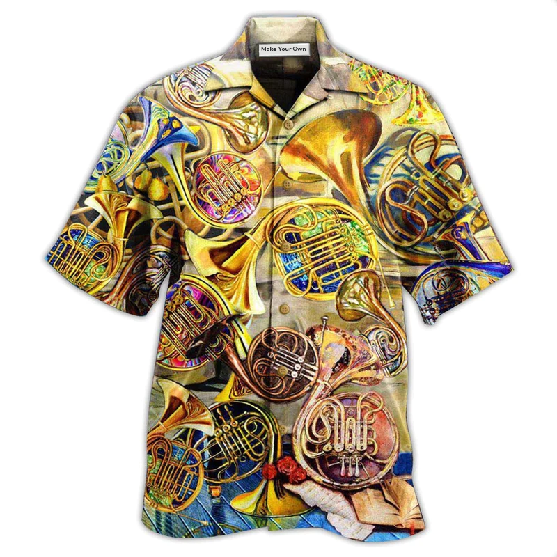 Music French Horn Hawaiian Shirt Artwork View For Coastal Escapes And Resort Style