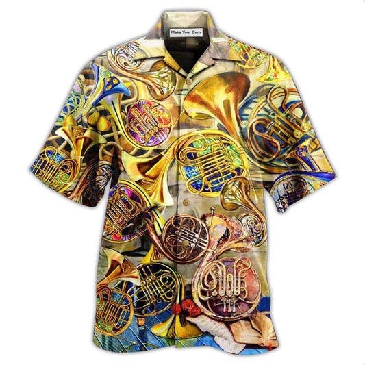 Music French Horn Hawaiian Shirt Artwork View For Coastal Escapes And Resort Style