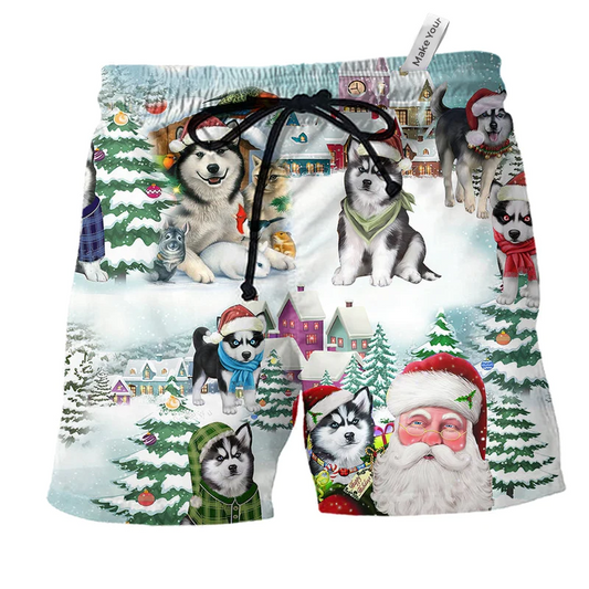 Christmas Husky Beach Shorts For Coastal Adventures And Easy Warm Weather Wear
