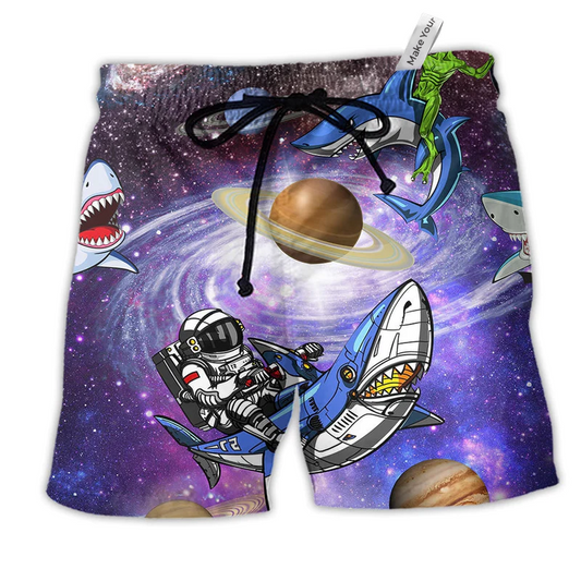 Shark Alien Space With Magic Color Hawaiian Beach Shorts For Marine Inspired Outdoor Wear