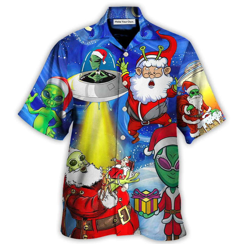Christmas Santa Hawaiian Shirt Pattern Detail For Casual Outings