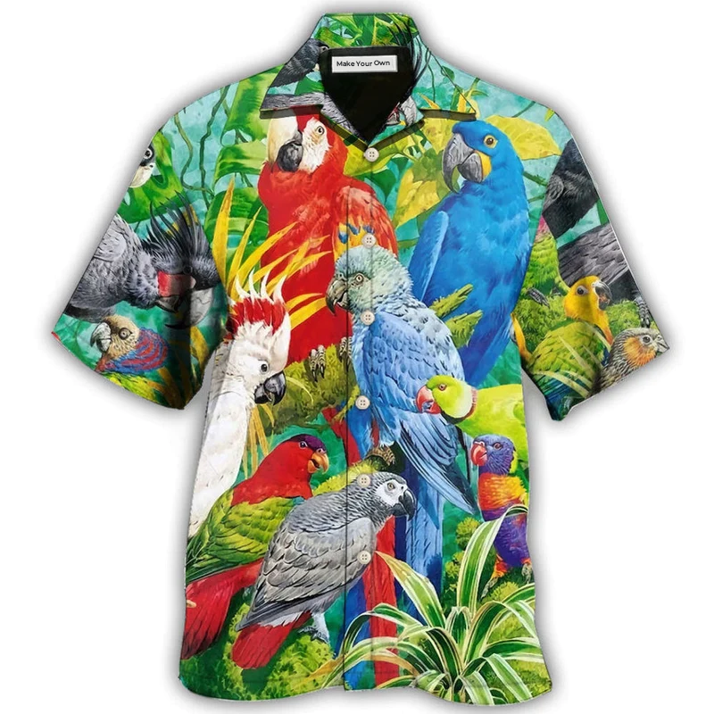 Tropical Parrot Summer Hawaiian Shirt For Summer Events And Casual Outdoor Wear