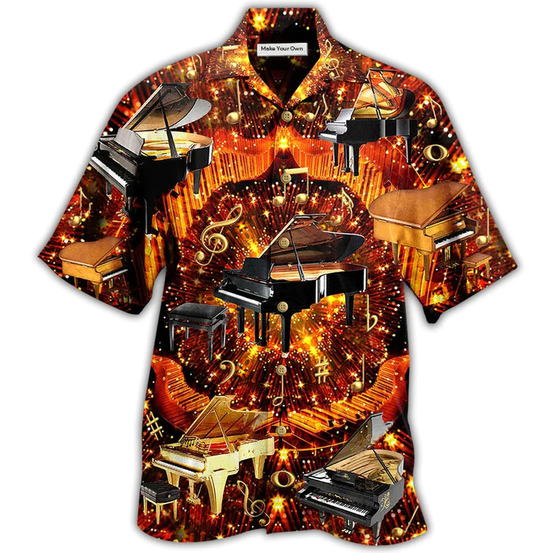 Piano Music Hawaiian Shirt Pattern Detail For Summer Holidays And Outdoor Fun