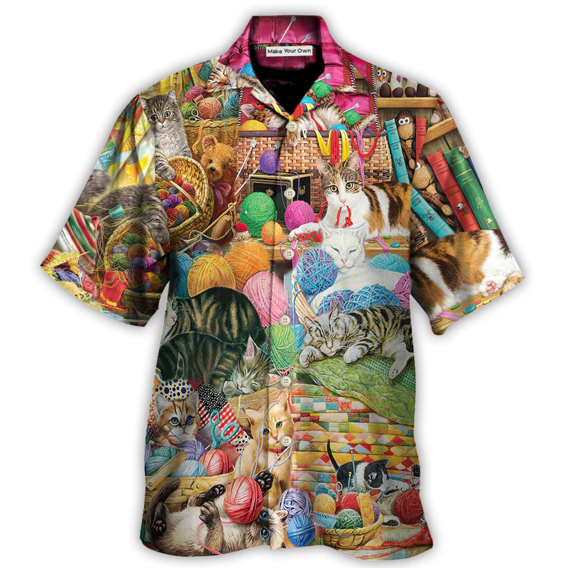 Cat Knitting Kinda Hawaiian Shirt Relaxed Style View For Weekend Trips