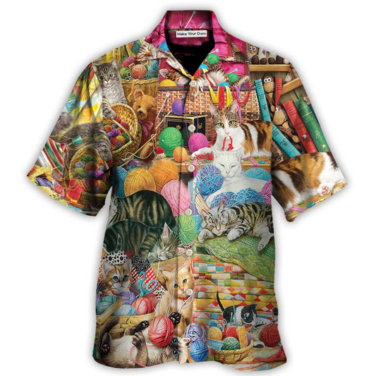 Cat Knitting Kinda Hawaiian Shirt Relaxed Style View For Weekend Trips