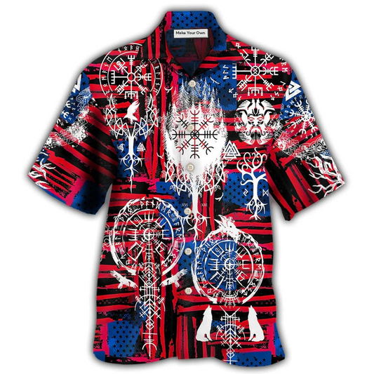 Norse Warrior Independence Day Compass Vegvisir Hawaiian Shirt For Vacation Days And Relaxed Coastal Outings