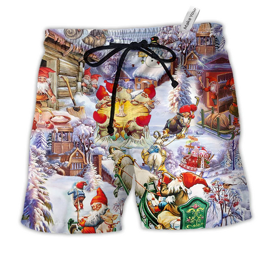 Christmas Oh Santa Claus Gnomes Snow Hawaiian Beach Shorts For Festive Vacation Wear