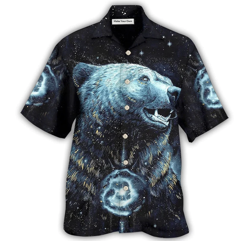 Bohemian Bear Peace Hawaiian Shirt Pattern Detail For Summer Holidays And Outdoor Fun