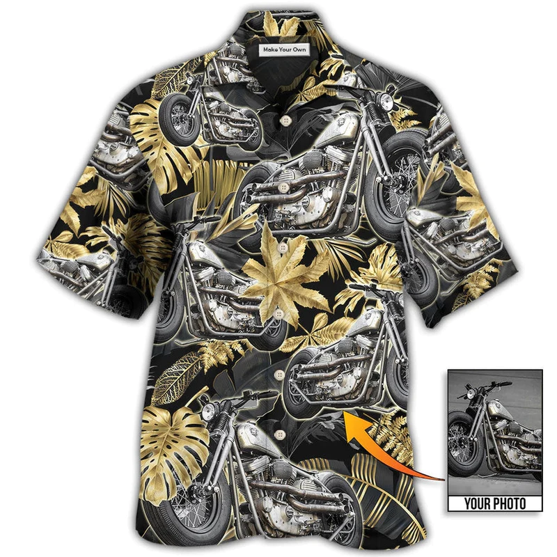Tropical Motorcycle Bobber Vibe Custom Photo Hawaiian Shirt Artwork Detail For Tropical Trips And Casual Outings