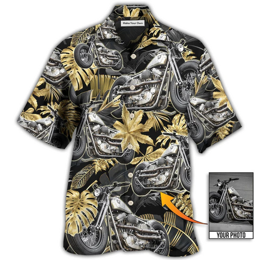 Tropical Motorcycle Bobber Vibe Custom Photo Hawaiian Shirt Artwork Detail For Tropical Trips And Casual Outings