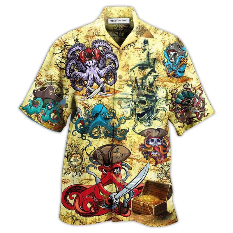 Funny Octopus Nautical Pirate Hawaiian Shirt Design View For Resort Travel And Thoughtful Gifting