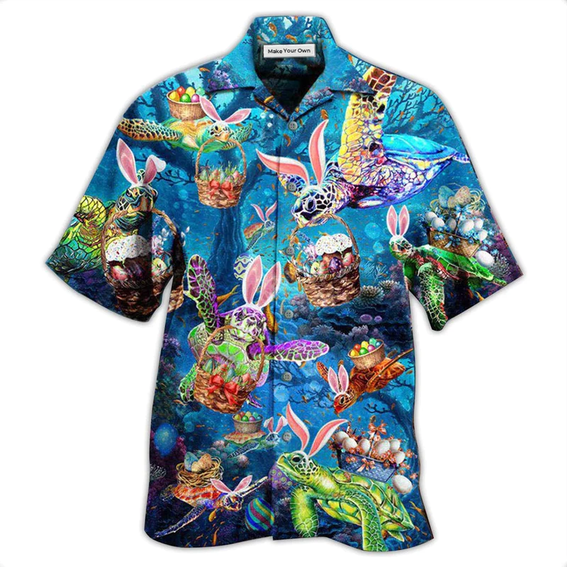 Turtle Wishing Turtley Awesome Easter Hawaiian Shirt Pattern View For Relaxed Warm Weather Outfits