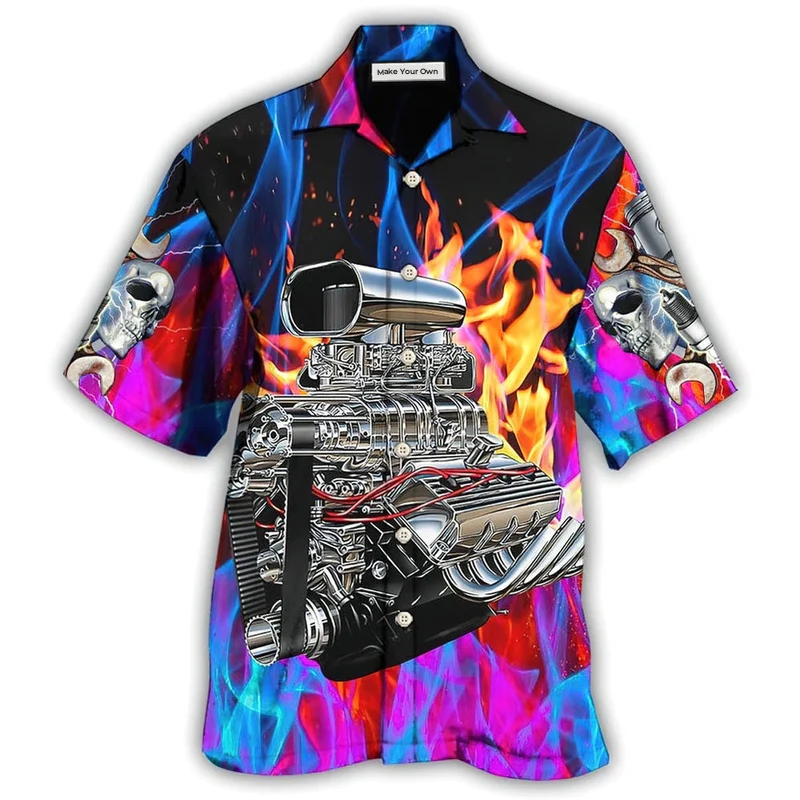 Colorful Flame Hot Rod Hawaiian Shirt For Beach Parties Vacation Travel And Relaxed Casual Style