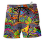 Hippie Peaceful Life Color Style Hawaiian Print Beach Shorts For Vacation Travel And Relaxed Outdoor Comfort