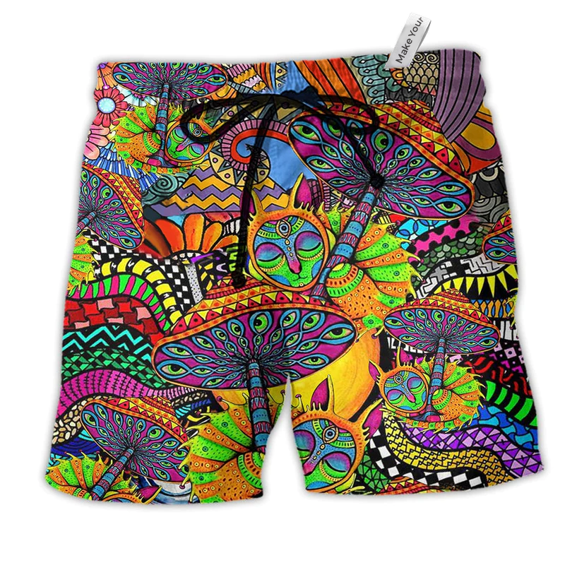 Hippie Peaceful Life Color Style Hawaiian Print Beach Shorts For Vacation Travel And Relaxed Outdoor Comfort