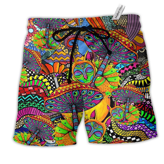 Hippie Peaceful Life Color Style Hawaiian Print Beach Shorts For Vacation Travel And Relaxed Outdoor Comfort