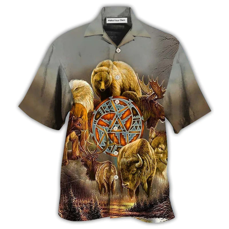 Bohemian Peace Animals Hawaiian Shirt Pattern View For Relaxed Warm Weather Outfits