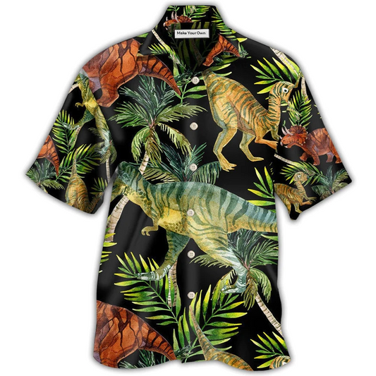 Tropical Dinosaur Jungles Hawaiian Shirt Design View For Resort Travel And Thoughtful Gifting