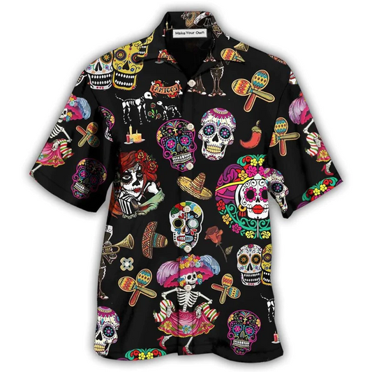 Western Skull Sugar Calavera Hawaiian Shirt For Resort Getaways And Comfortable Summer Activities