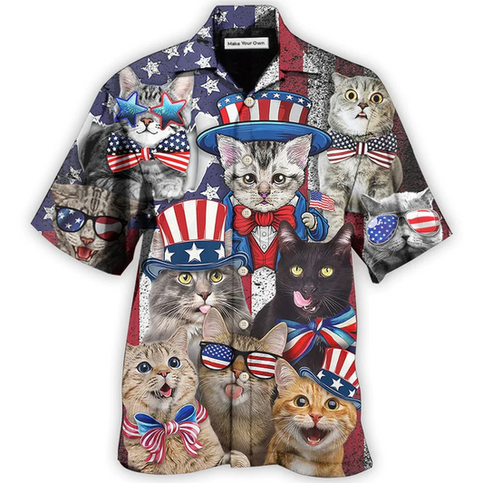 Funny Cat Independence Day Hawaiian Shirt Artwork Detail For Tropical Trips And Casual Outings