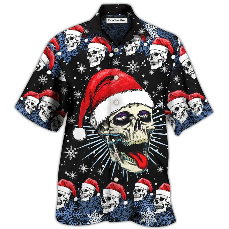 Christmas Skull Hawaiian Shirt For Tropical Escapes Resort Wear And Outdoor Celebrations