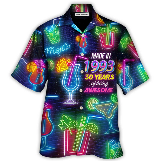 Neon Cocktail Drinking Hawaiian Shirt Artwork Detail For Tropical Trips And Casual Outings
