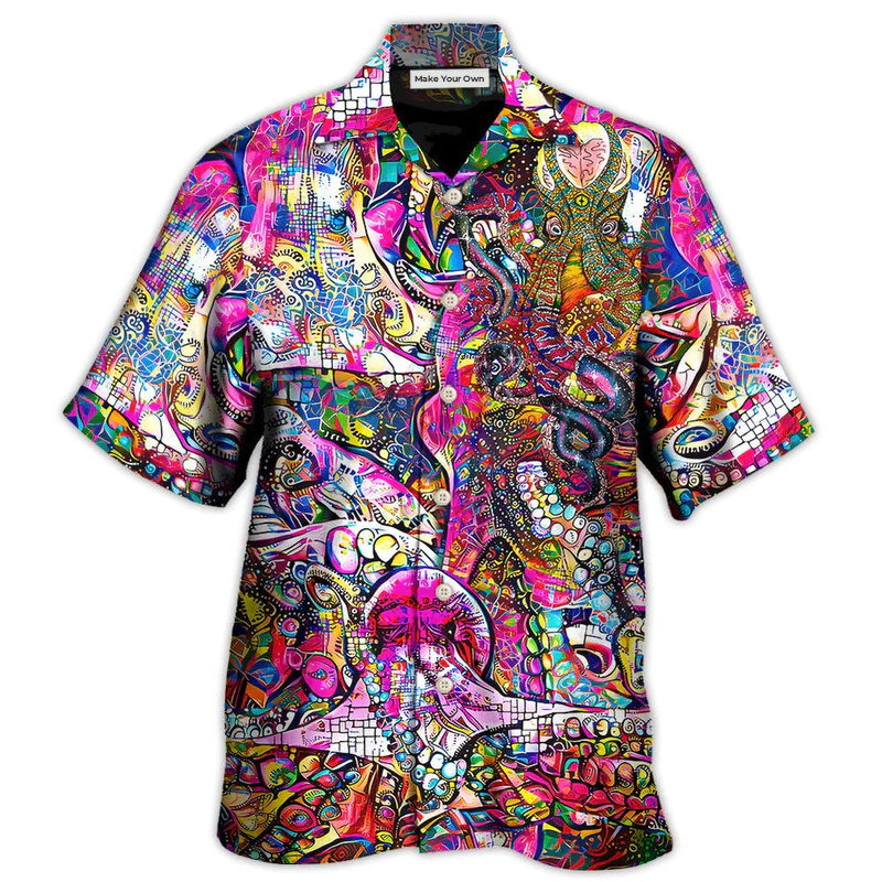 Octopus Whimsical Modern Psychedelics Hawaiian Shirt For Summer Events And Casual Outdoor Wear