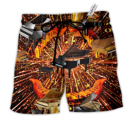 Music Piano Is My Soul Hawaiian Print Beach Shorts For Music Lover Vacation Wear
