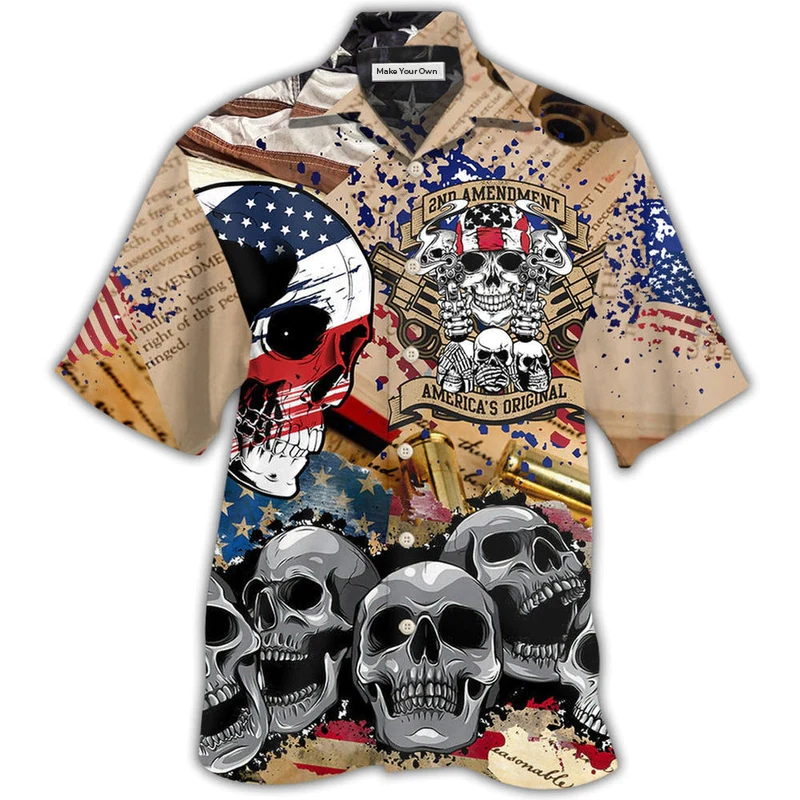 Patriotic Outdoor Heritage And Skull Hawaiian Shirt For Coastal Trips Outdoor Events And Relaxed Summer Wear