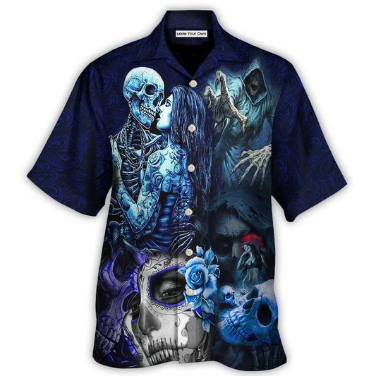 Gothic Dark Skull Hawaiian Shirt Artwork View For Tropical Vacations