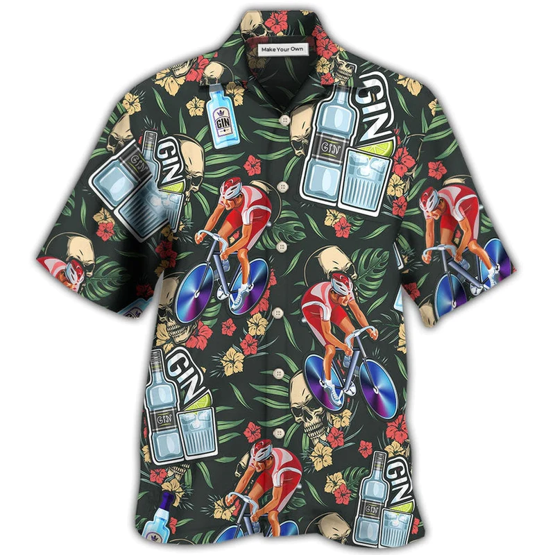 Wine Gin Cycling Hawaiian Shirt Artwork Detail For Resort Trips And Outdoor Activities