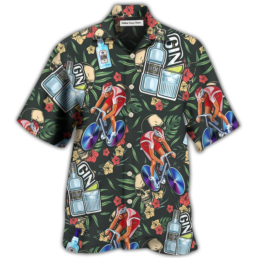 Wine Gin Cycling Hawaiian Shirt Artwork Detail For Resort Trips And Outdoor Activities