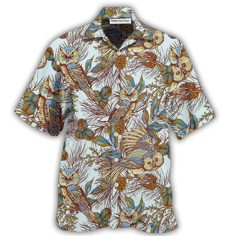 Vintage Owl Leaf Hawaiian Shirt Pattern Detail For Summer Holidays And Outdoor Fun