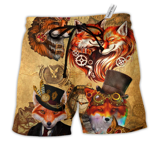 Fox Old Magic Vintage Style Hawaiian Print Beach Shorts For Animal Lover Vacation Wear