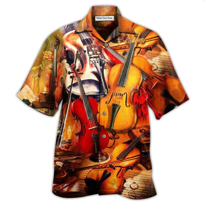 Violin Hawaiian Shirt For Tropical Travel Beach Gatherings And Comfortable Wear